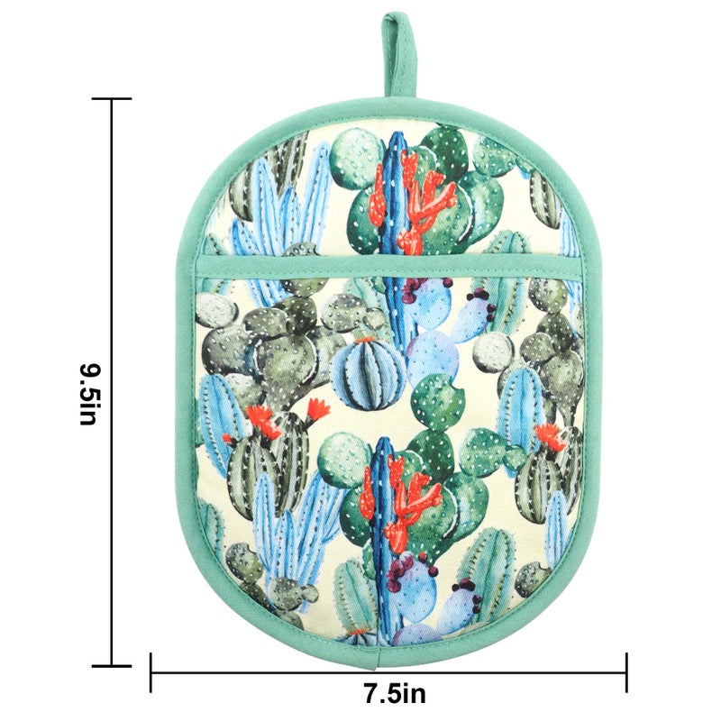 RED LMLDETA Pot Holders Set of 2 with Transparent Clear Silicone Shell and Nice Cactus Flower Cotton Lining, Heat Resistant to 500 F Kitchen Oven Gloves Pot Holder for Cooking (Cactus Flower, Potholders) - Image 2